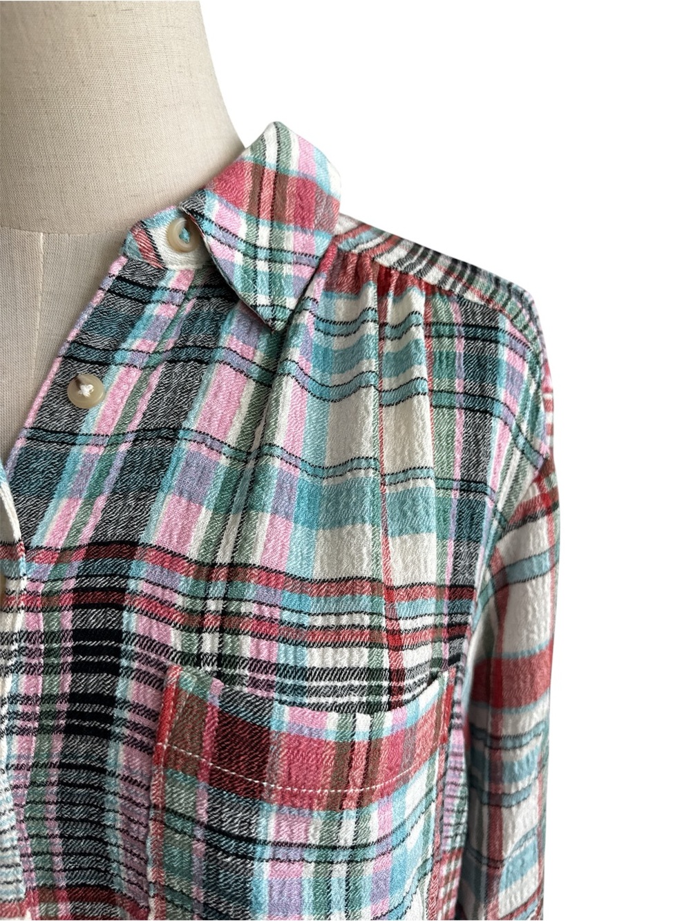 Anthropologie Pilcro The Hadley Relaxed Button Down Shirt Pink Combo Size Small - Picture 3 of 8